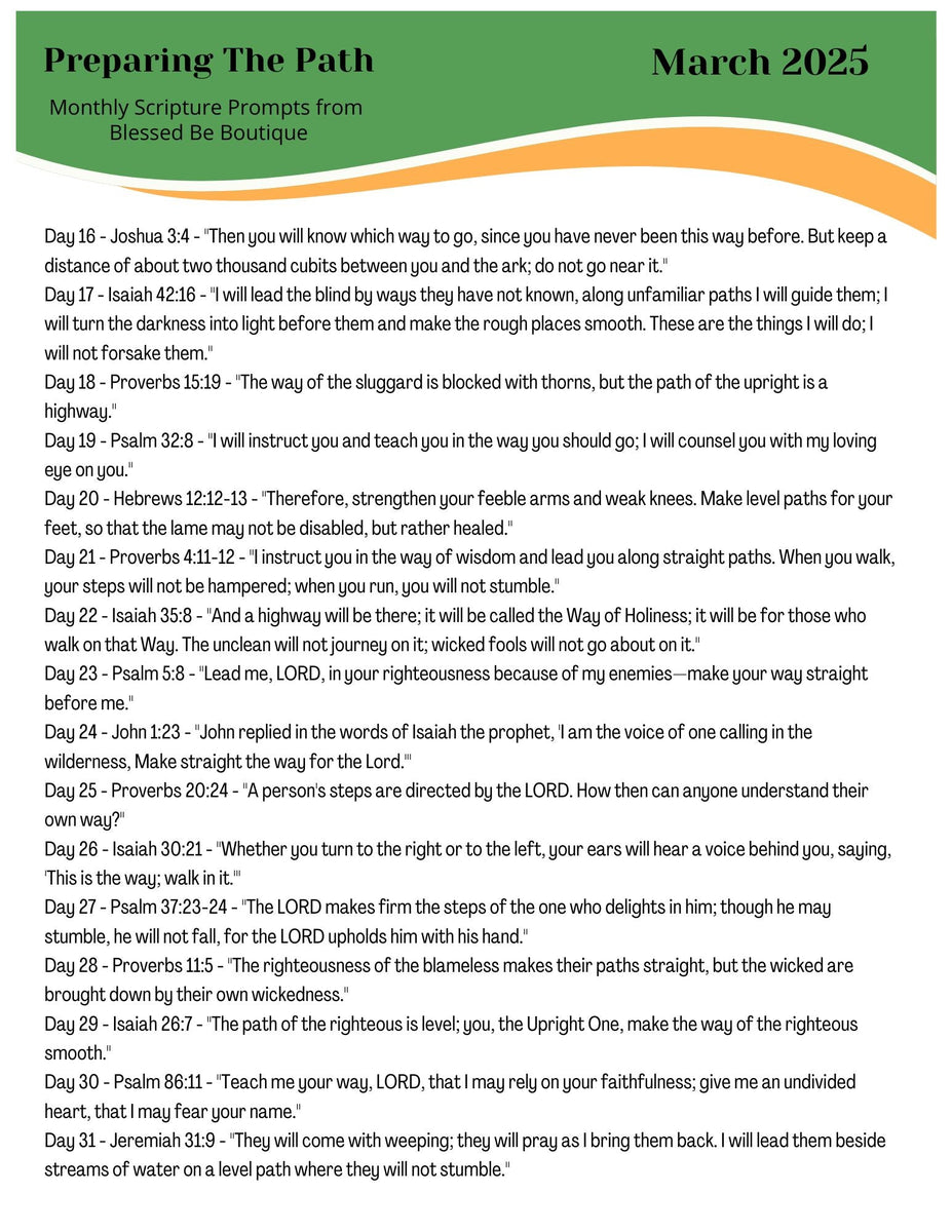 2025 March Scripture Journaling Prompts Digital Download Blessed Be