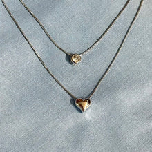 Load image into Gallery viewer, Brad's Deal Double Pendant, Rounded Silver Small Heart and CZ Choker Necklace - Blessed Be Boutique