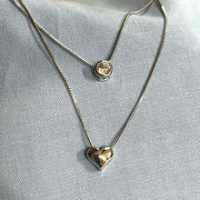 Load image into Gallery viewer, Brad's Deal Double Pendant, Rounded Silver Small Heart and CZ Choker Necklace - Blessed Be Boutique