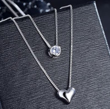 Load image into Gallery viewer, Brad's Deal Double Pendant, Rounded Silver Small Heart and CZ Choker Necklace - Blessed Be Boutique