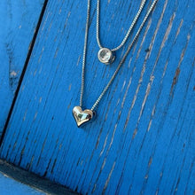 Load image into Gallery viewer, Brad's Deal Double Pendant, Rounded Silver Small Heart and CZ Choker Necklace - Blessed Be Boutique
