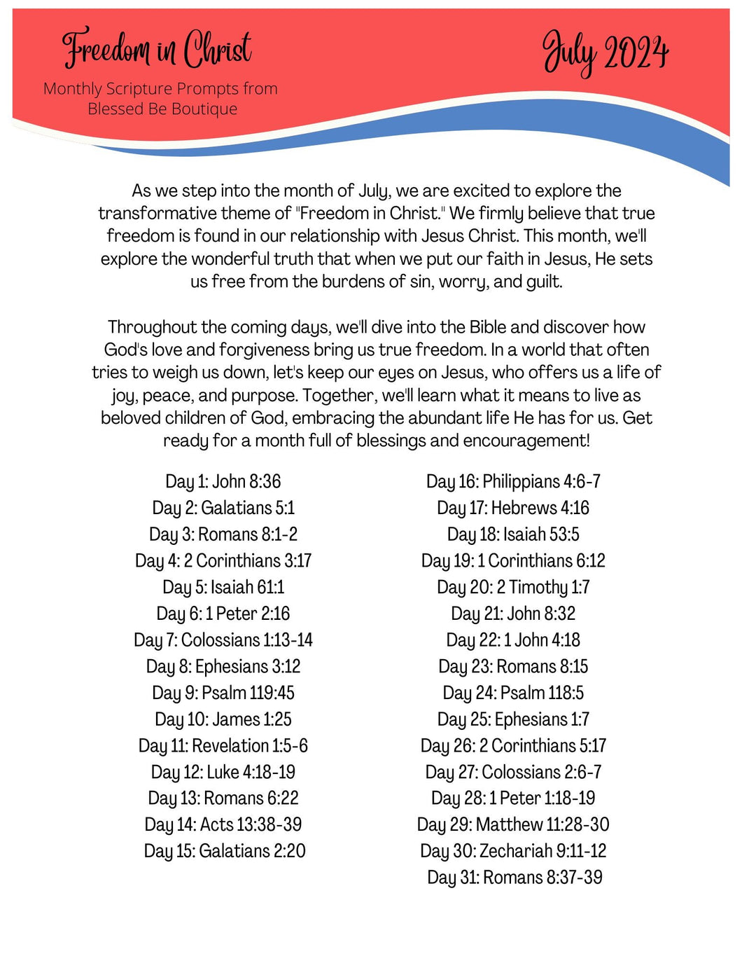 July 1 Scripture 2024 July Scripture Journaling Prompts Digital Download – Blessed Be ...