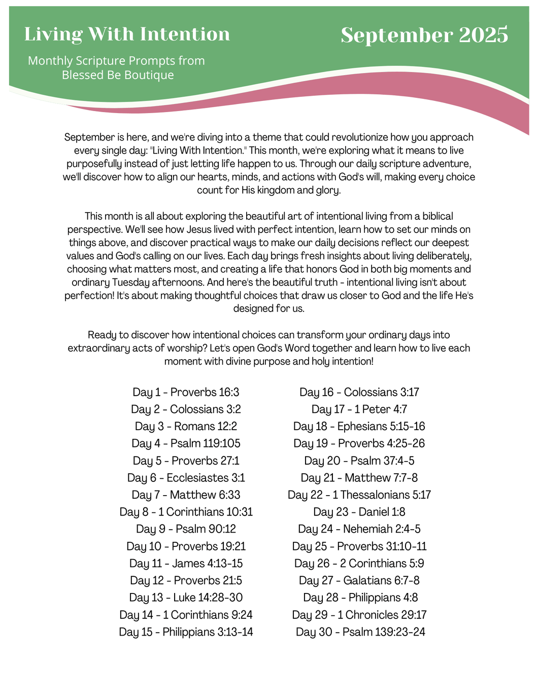 2025 September Scripture Journaling Prompts - Mailed Copies - Blessed Be Boutique