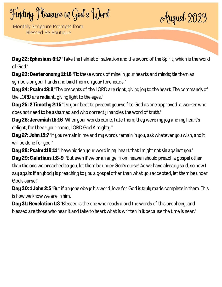 2023 August Scripture Journaling Prompts Digital Download β Blessed Be ...