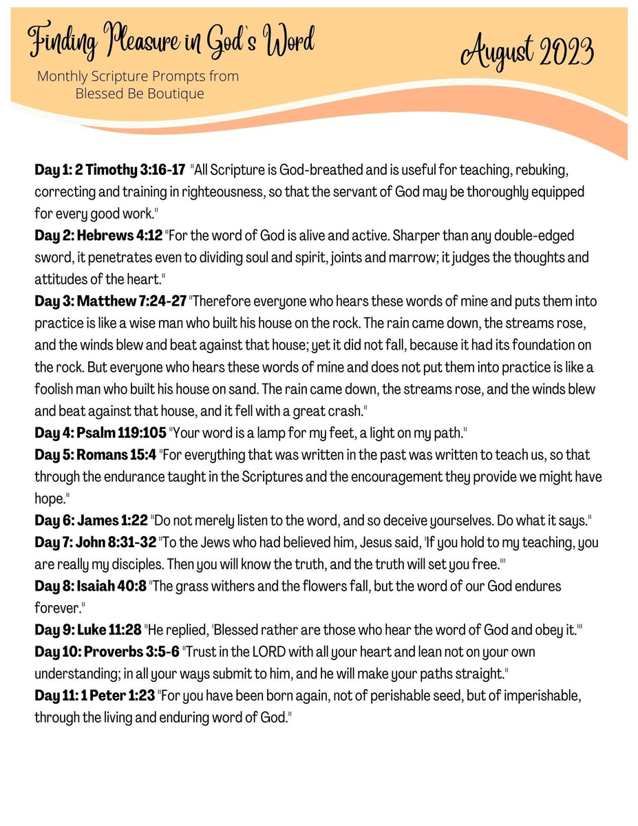 2023 August Scripture Journaling Prompts Digital Download β Blessed Be ...