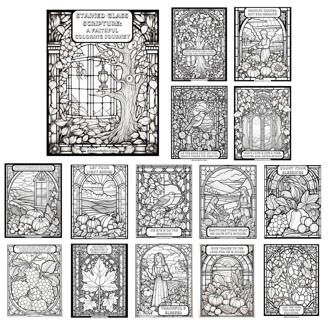 2023 Fall Stained Glass Coloring Pages Digital Download - Blessed Be Boutique