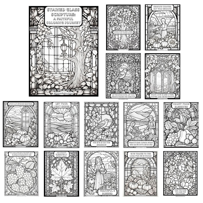 2023 Fall Stained Glass Coloring Pages Printed - Blessed Be Boutique