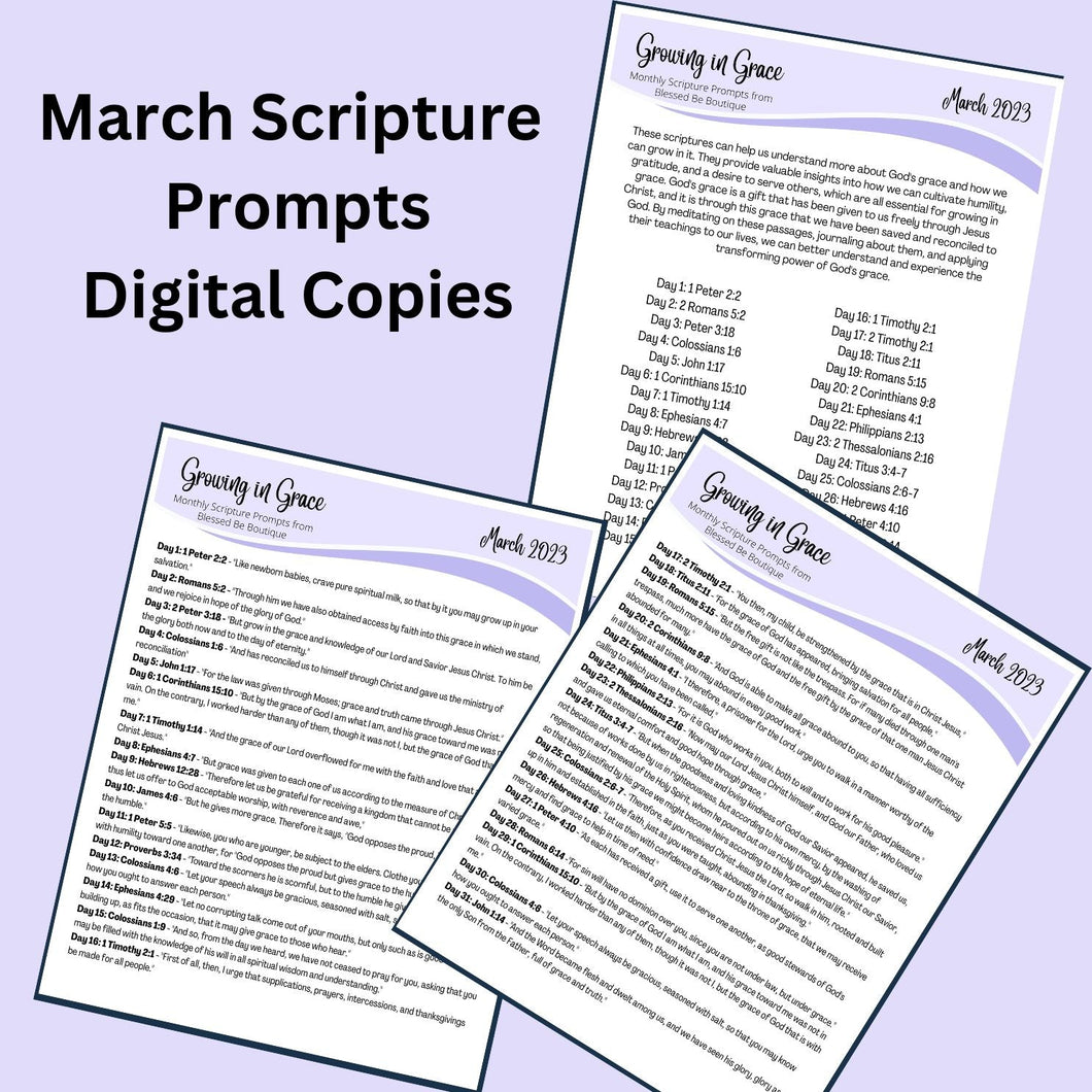 2023 March Scripture Journaling Prompts Digital Download - Blessed Be Boutique