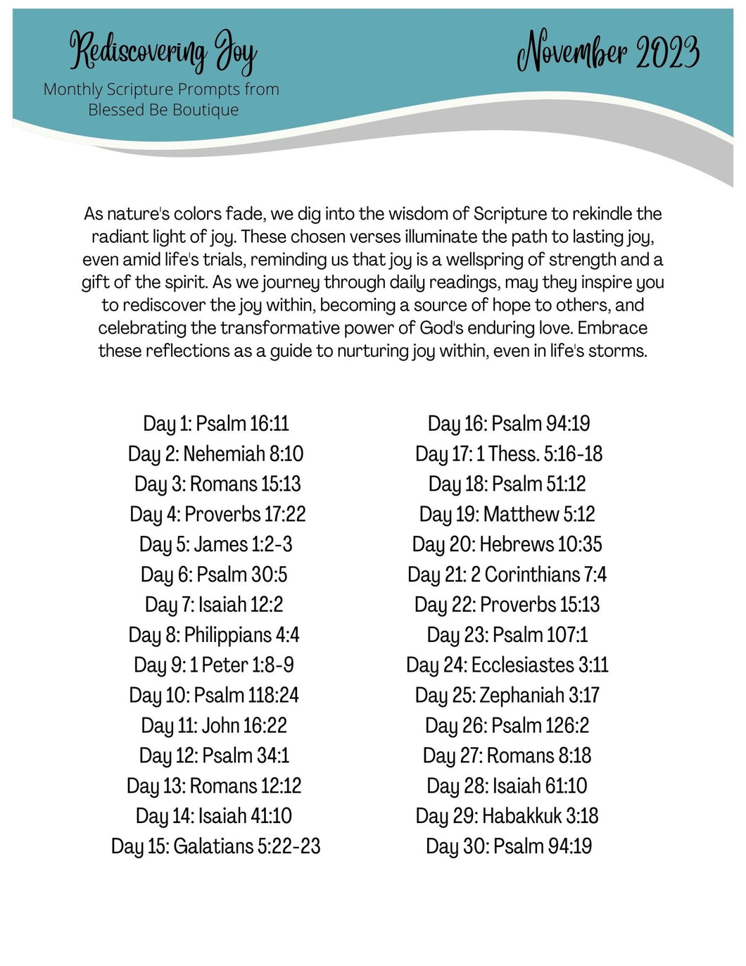 November 23 Scripture 2023 November Scripture Journaling Prompts Digital Download β Blessed ...