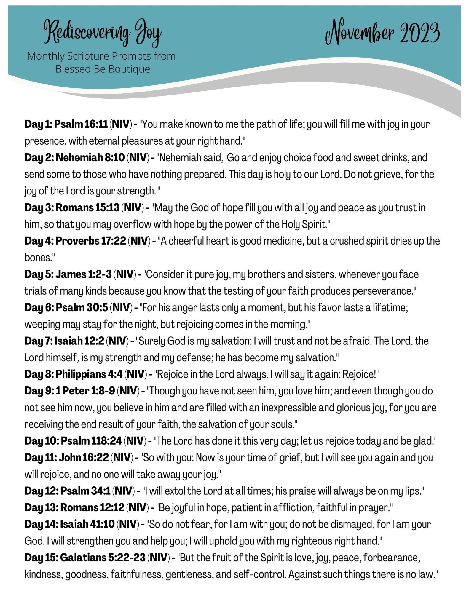 November 23 Scripture 2023 November Scripture Journaling Prompts Digital Download β Blessed ...