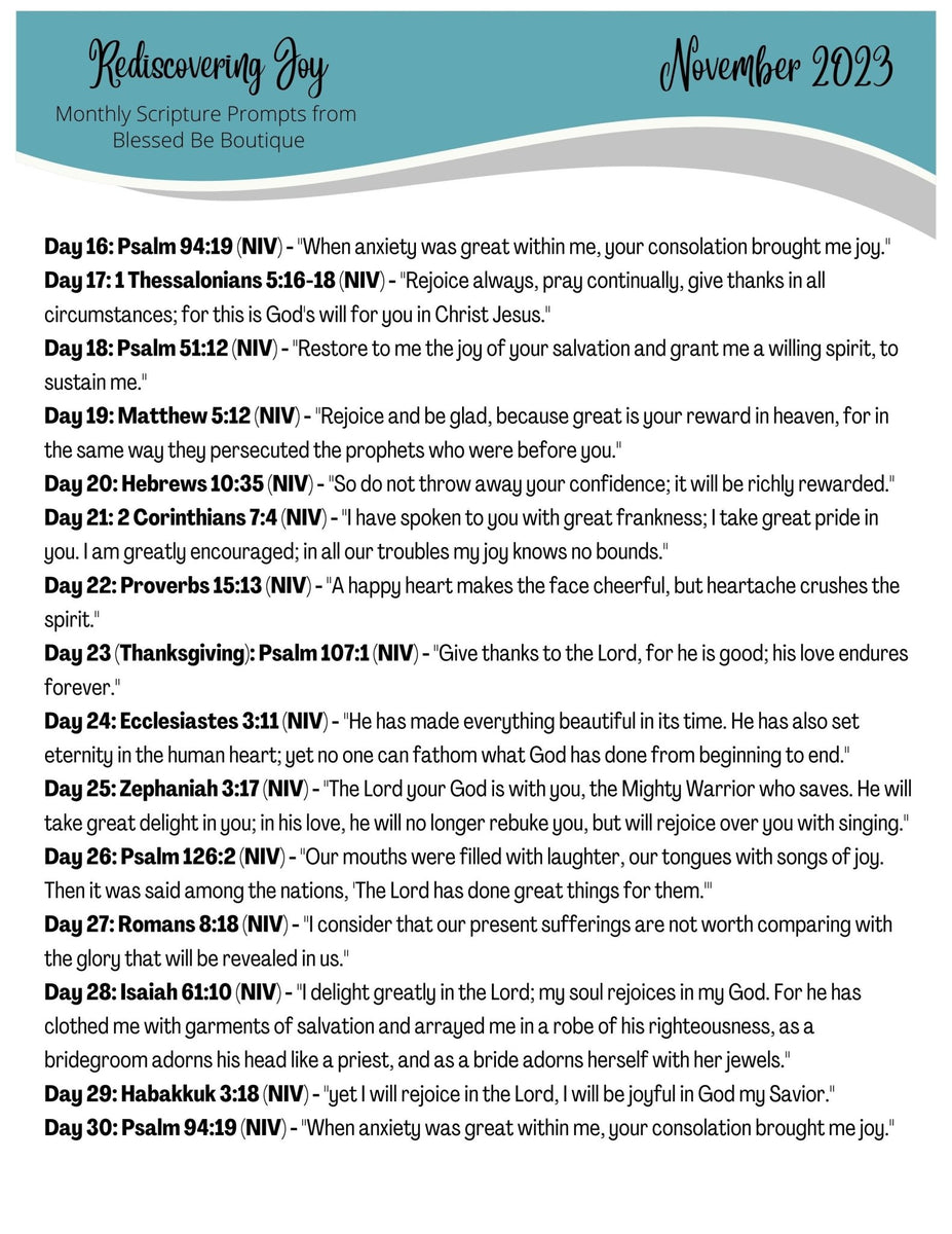 2023 November Scripture Journaling Prompts - Mailed Copies – Blessed Be ...