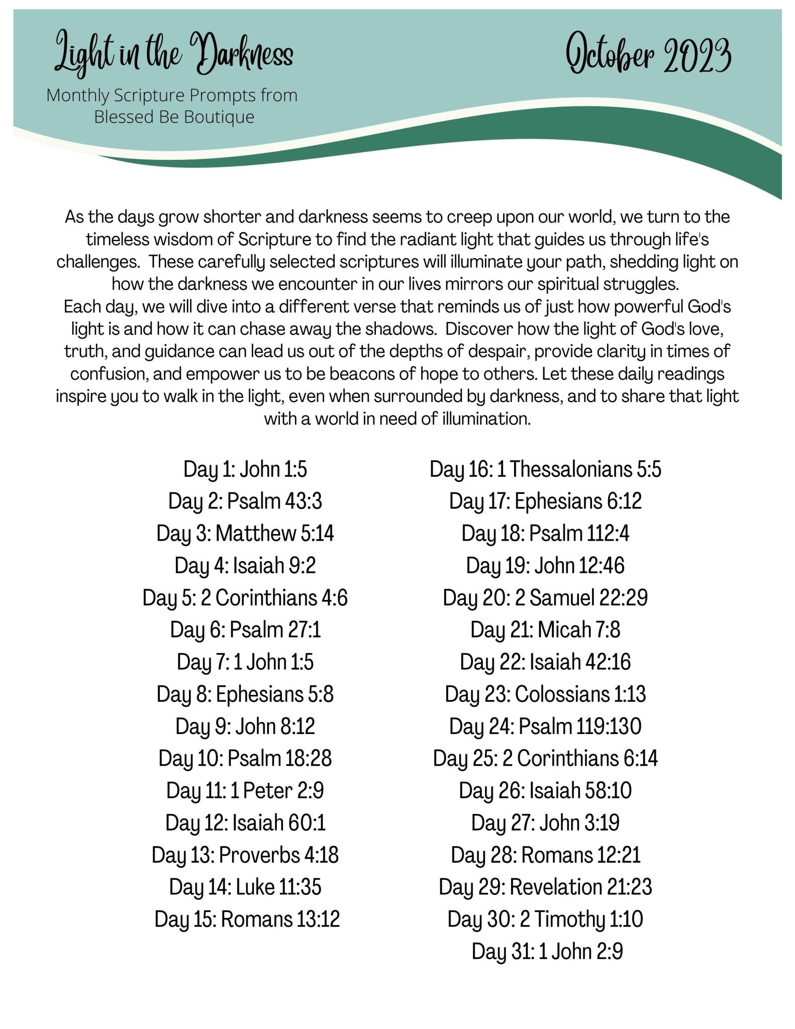 2023 October Scripture Journaling Prompts - Mailed Copies – Blessed Be ...