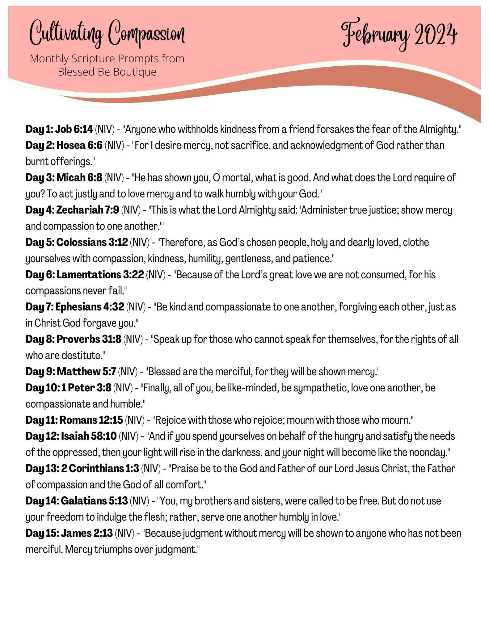 2024 February Scripture Journaling Prompts Mailed Copies Blessed Be