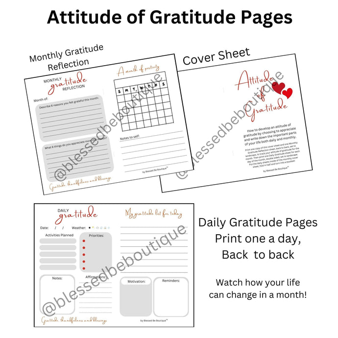 Attitude of Daily Gratitude Digital Download Pages - Blessed Be Boutique