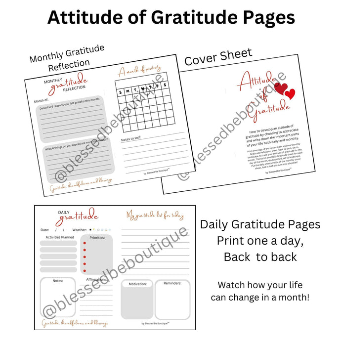 Attitude of Daily Gratitude Pages - Blessed Be Boutique