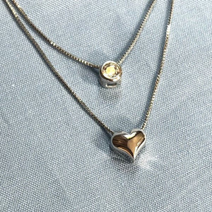 Brad's Deal Double Pendant, Rounded Silver Small Heart and CZ Choker Necklace - Blessed Be Boutique