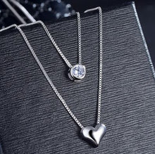 Load image into Gallery viewer, Brad&#39;s Deal Double Pendant, Rounded Silver Small Heart and CZ Choker Necklace - Blessed Be Boutique