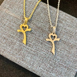 Gold or Silver Stainless Steel Heart and Cross Necklace - Blessed Be Boutique