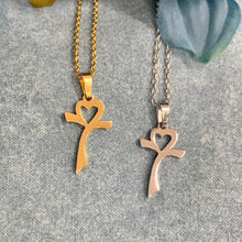 Load image into Gallery viewer, Gold or Silver Stainless Steel Heart and Cross Necklace - Blessed Be Boutique