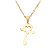 Load image into Gallery viewer, Gold or Silver Stainless Steel Heart and Cross Necklace - Blessed Be Boutique