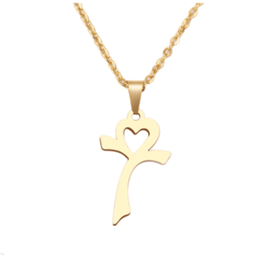 Gold or Silver Stainless Steel Heart and Cross Necklace - Blessed Be Boutique