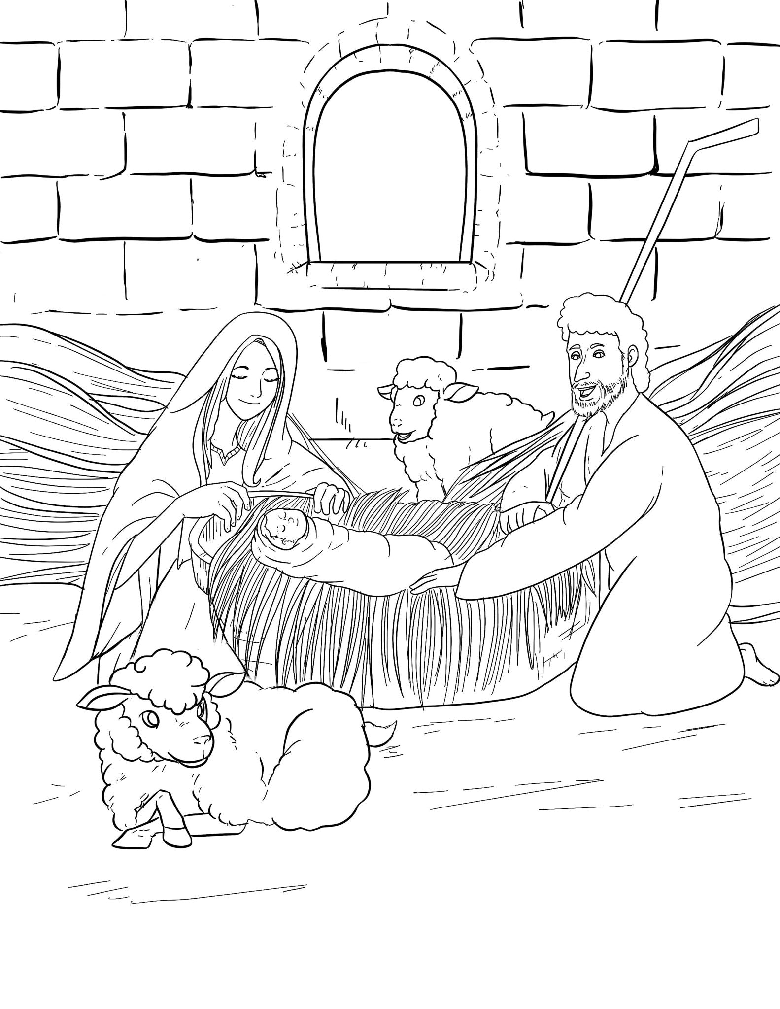 Continuous Line Drawing of the Birth of Jesus Christ Holy Family Figures  Mary Joseph and Baby Jesus Template for Stock Vector  Illustration of  outline snow 195697305