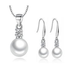 Load image into Gallery viewer, Pearl and CZ Necklace and Earrings Set - Blessed Be Boutique